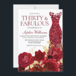 Invitación Sparkle Red Vress Rosas Gold Leaf 30 cumpleaños<br><div class="desc">¡Sesenta y Fabuloso! Sparkle Red Dress Rosas Gold Leaf 30th Birthday Invitation Ver colección de correspondencias en Niche y Nest Store Muchas gracias</div>