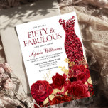 Invitación Sparkle Red Vress Rosas Gold Leaf 50 cumpleaños<br><div class="desc">Sparkle Red Dress Rosas Gold Leaf 50th Birthday Invitation Ver colección de correspondencias en Niche y Nest Store Muchas gracias</div>