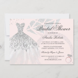 Invitación Sparkle Rosa Dorado Plata Ring Bridal Shower