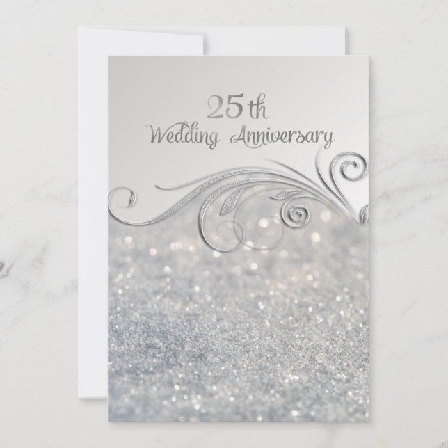 Invitación Sparkle Silver 25º Aniversario de Boda-ver2 (Anverso)