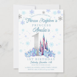 Invitación Sparkle Silver Frozen Kingdom Castle 1º cumpleaños