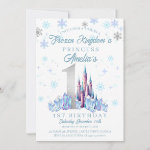 Invitación Sparkle Silver Frozen Kingdom Castle 1º cumpleaños