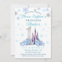 Invitación Sparkle Silver Frozen Kingdom Castle 1º cumpleaños
