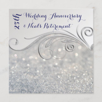 Invitación Sparkle Silver-IndigoText 25º Aniversario de Boda