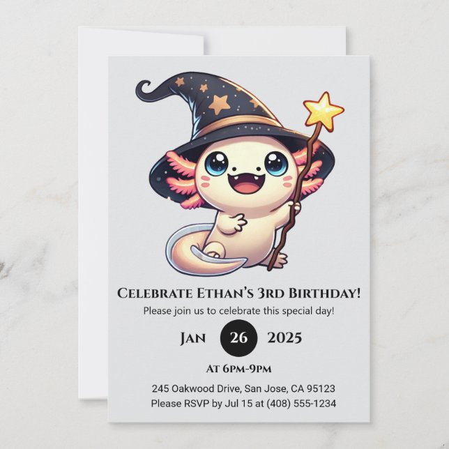 Invitación Sparkle Spell Axolotl Cumpleaños (Anverso)
