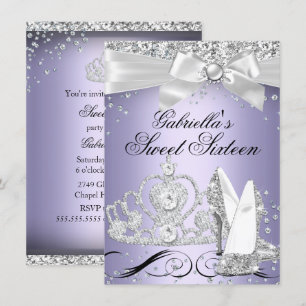 Invitación Sparkle Tiara & Heels Purple Sweet 16