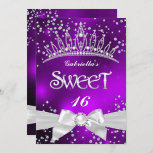 Invitación Sparkle Tiara Sweet 16 fiesta morado