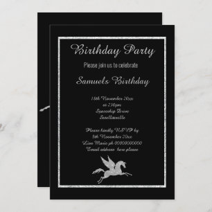 Invitación Sparkle Unicorn Nacimiento de fondo negro