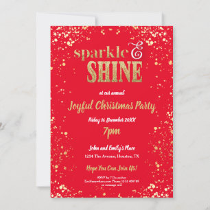 Invitación Sparkle Y Shine Gold Navidades Fiesta Red