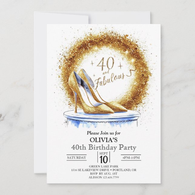 Invitación Sparkles Women Digital Gold 40 cumpleaños (Anverso)