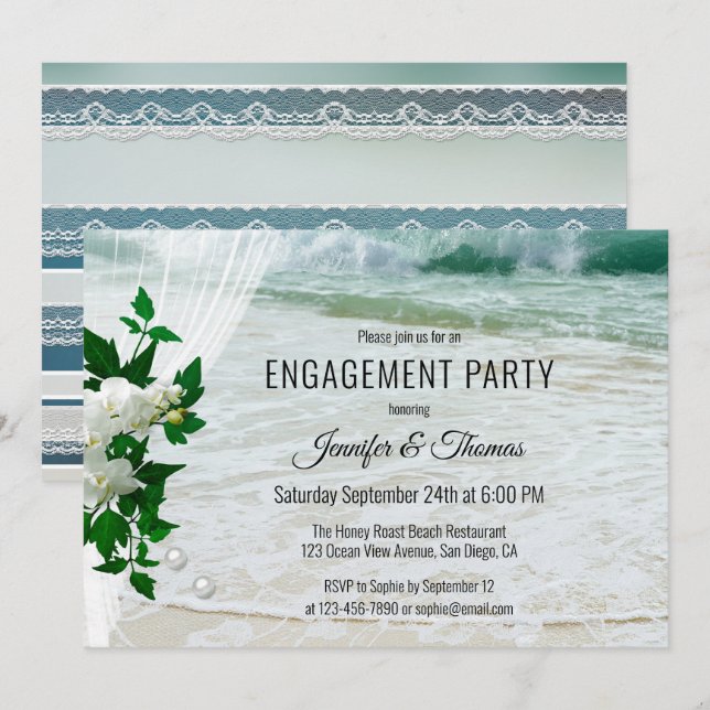 Invitación Sparkling Beach Fresco Compromiso Floral (Anverso / Reverso)