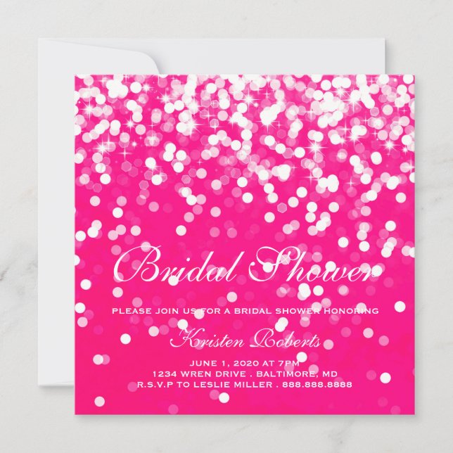 Invitación - Sparkling Bridal Shower Hot Pink (Anverso)
