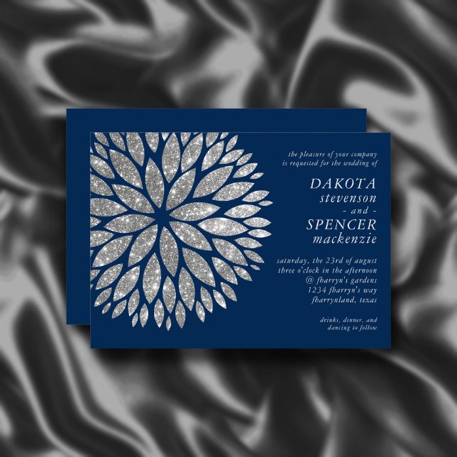 Invitación Sparkling Dahlia | Boda gris de plata azul de la m (Subido por el creador)