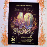 Invitación Sparkling Disco Dance 40th Birthday Celebration<br><div class="desc">Cumplir 40 años es más que una gran cosa; es una oportunidad para brillar, hacer balance y disfrutar del viaje. Esta hermosa invitación captura perfectamente la magia del evento. El "40", audaz y de estilo mosaico, brilla sobre un fondo profundo y hermoso, y las notas musicales y las luces parpadeantes...</div>