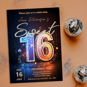 Invitación Sparkling Disco Sweet 16 Birthday Celebration