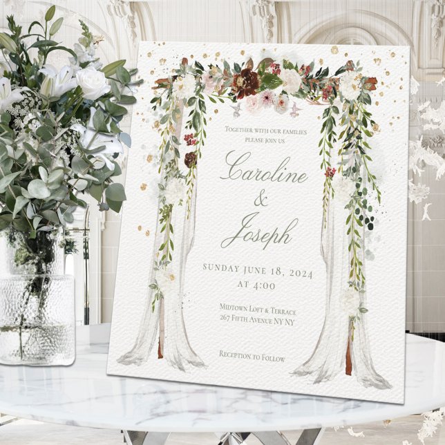 Invitación Sparkling Gold Floral Chuppah Canopy Boda (Subido por el creador)