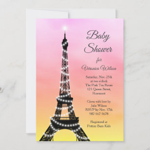 Invitación Sparkling Parisian Baby Shower Invitar rosa/amaril