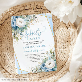Invitación Sparkling Pastel Blue Floral Sweet 16 Invite