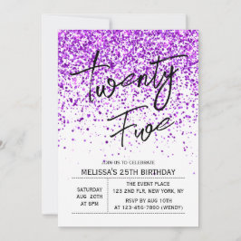 Invitación Sparkling Purple Purpurina White Cualquier Cumplea