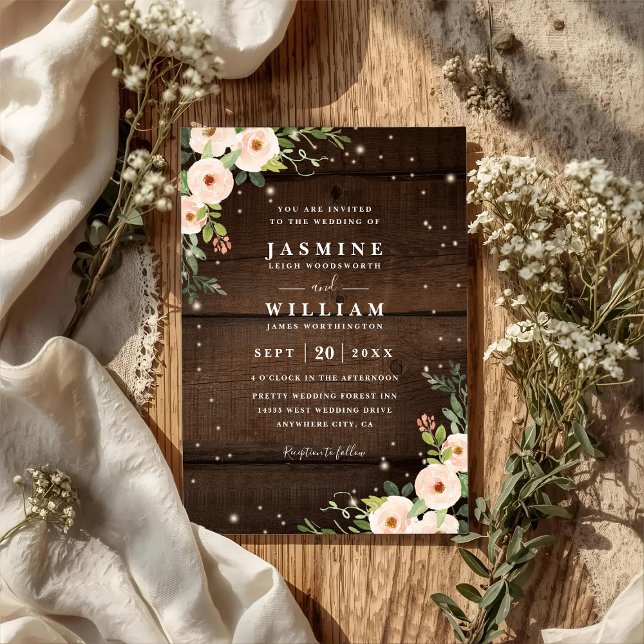 Invitación Sparkling Rustic Floral Country QR Code Wedding (Subido por el creador)
