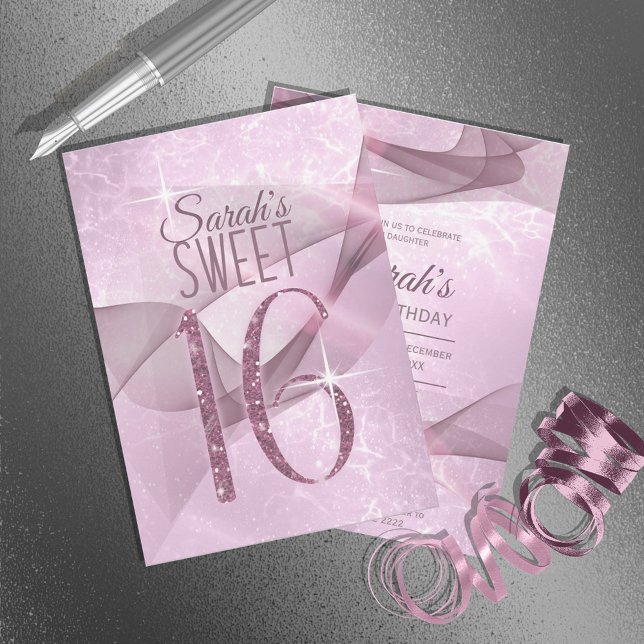 Invitación Sparkling Swirls Dulce Dieciséis Orquídea Pink ID6 (Subido por el creador)