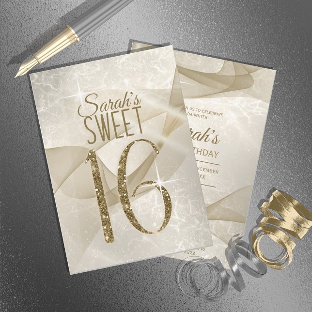 Invitación Sparkling Swirls Sweet 16 Gold ID652 (Subido por el creador)