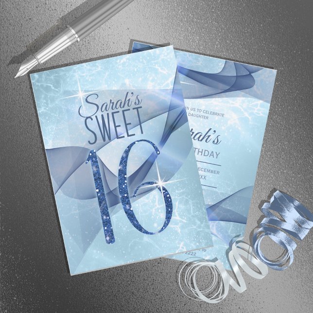 Invitación Sparkling Swirls Sweet Dieciséis Blue ID652 (Subido por el creador)