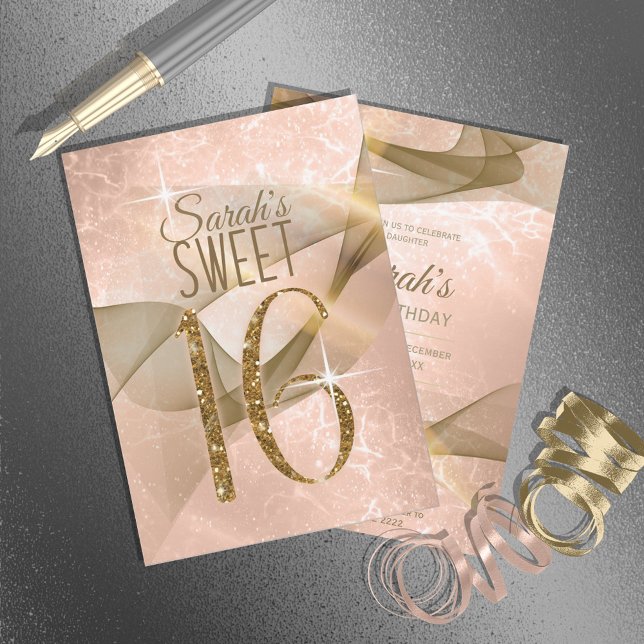 Invitación Sparkling Swirls Sweet Dieciséis Rosas Gold ID652 (Subido por el creador)