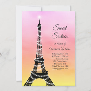 Invitación Sparkling Torre Eiffel Dulce Dieciséis rosa / cora