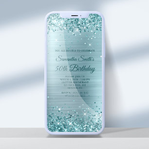 Invitación Sparkly Aqua Purpurina Verde azulado Relieve metal