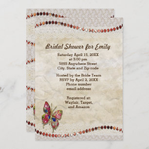 Invitación Sparkly Butterfly, Lace & Parchment Bridal Shower