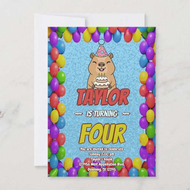 Invitación Sparkly Capybara Birthday Invite (Anverso)