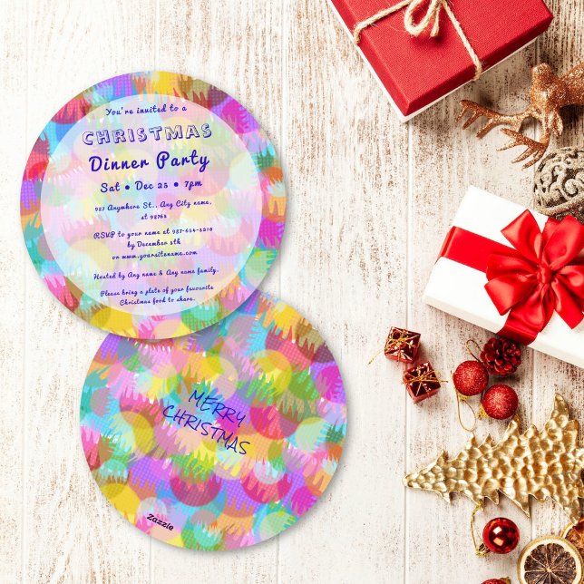 Invitación Sparkly Colorful Simple Christmas Dinner Party (Subido por el creador)