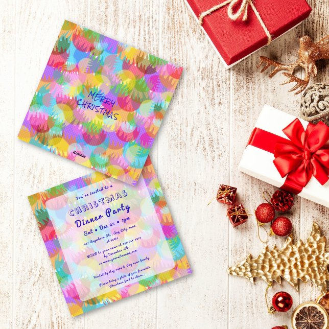 Invitación Sparkly Colorful Simple Christmas Dinner Party  (Subido por el creador)