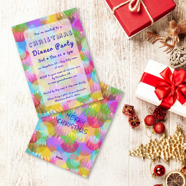 Invitación Sparkly Colorful Simple Christmas Dinner Party  (Subido por el creador)