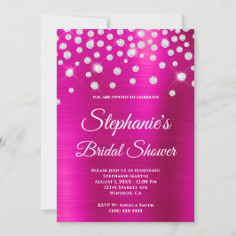 Invitación Sparkly Diamond Hot Pink Satin Relieve metalizado 