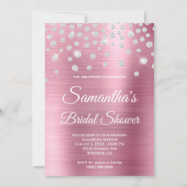 Invitación Sparkly Diamond Relieve metalizado satinado rosado