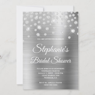 Invitación Sparkly Diamond Silver Satin Relieve metalizado Br