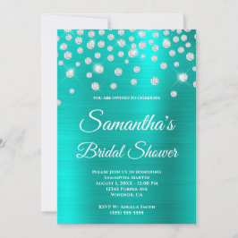 Invitación Sparkly Diamond Turquoise Satin Relieve metalizado