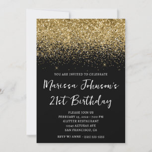 Invitación Sparkly Gold Purpurina Black 21st Birthday
