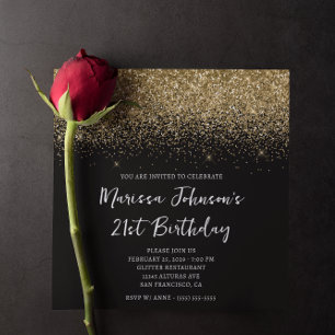 Invitación Sparkly Gold Purpurina Black 21st Birthday