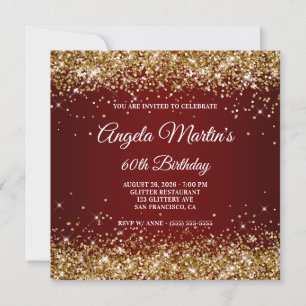 Invitación Sparkly Gold Purpurina Burgundy Ombre 60 cumpleaño