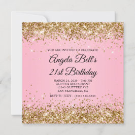 Invitación Sparkly Gold Purpurina Pink 21 cumpleaños