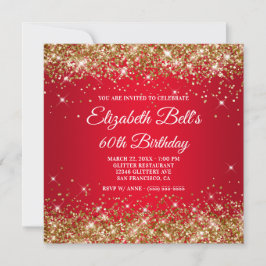 Invitación Sparkly Gold Purpurina Red Ombre 60 cumpleaños