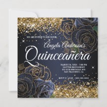 Sparkly Gold Purpurina Rosa azul Quinceañera