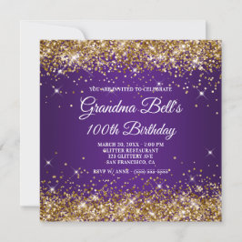 Invitación Sparkly Gold Purpurina Royal Purple 100 cumpleaños