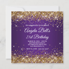 Invitación Sparkly Gold Purpurina Royal Purple 21 cumpleaños