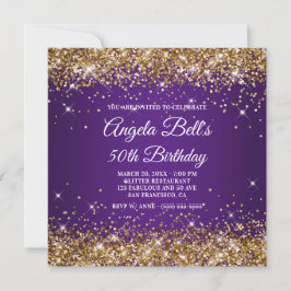 Invitación Sparkly Gold Purpurina Royal Purple 50 cumpleaños