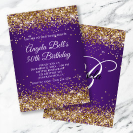 Invitación Sparkly Gold Purpurina Royal Purple 50 cumpleaños