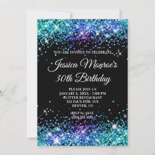 Invitación Sparkly Mermaid Purpurina Black 30th Birthday